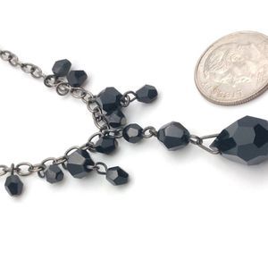 Black Faceted Crystal Teardrop Y Necklace 1411
